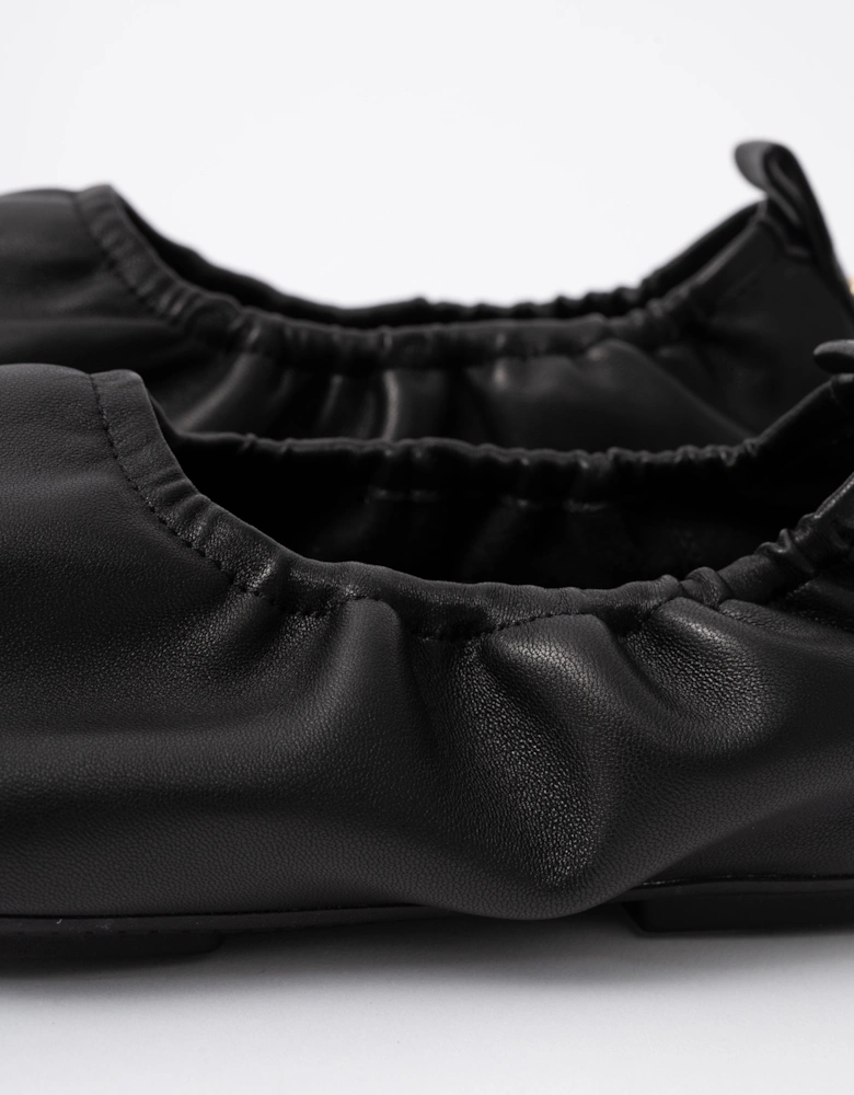 FitFlop Delicato Poise Womens Leather Ballerina Shoes - All Black 090