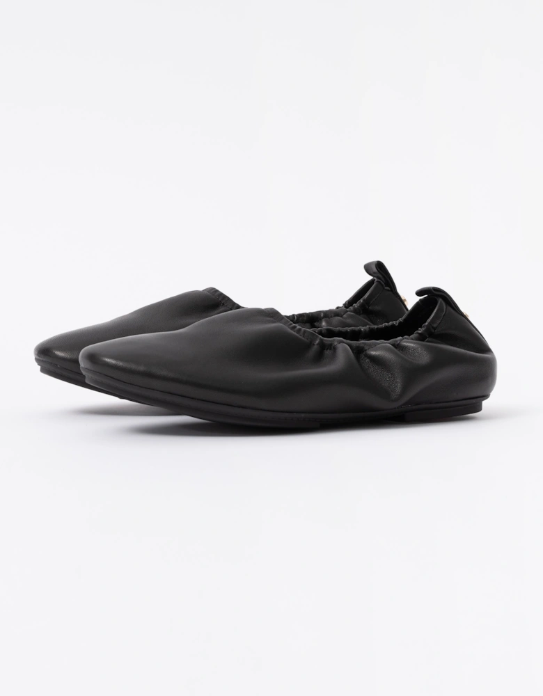 FitFlop Delicato Poise Womens Leather Ballerina Shoes - All Black 090