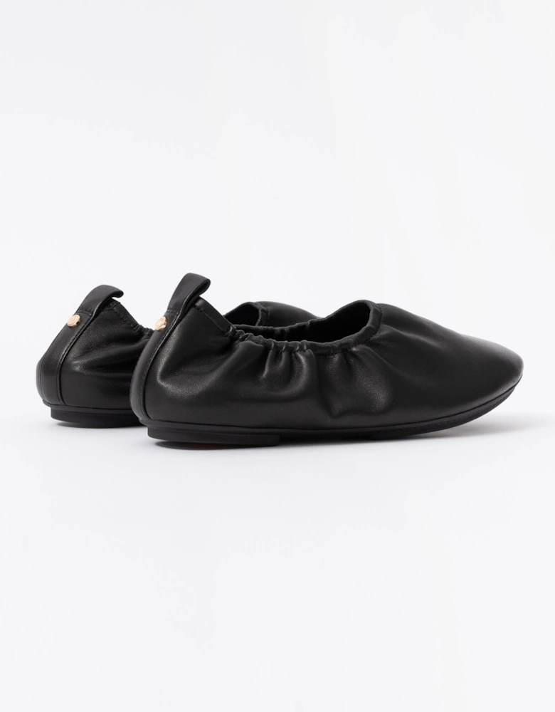 FitFlop Delicato Poise Womens Leather Ballerina Shoes - All Black 090