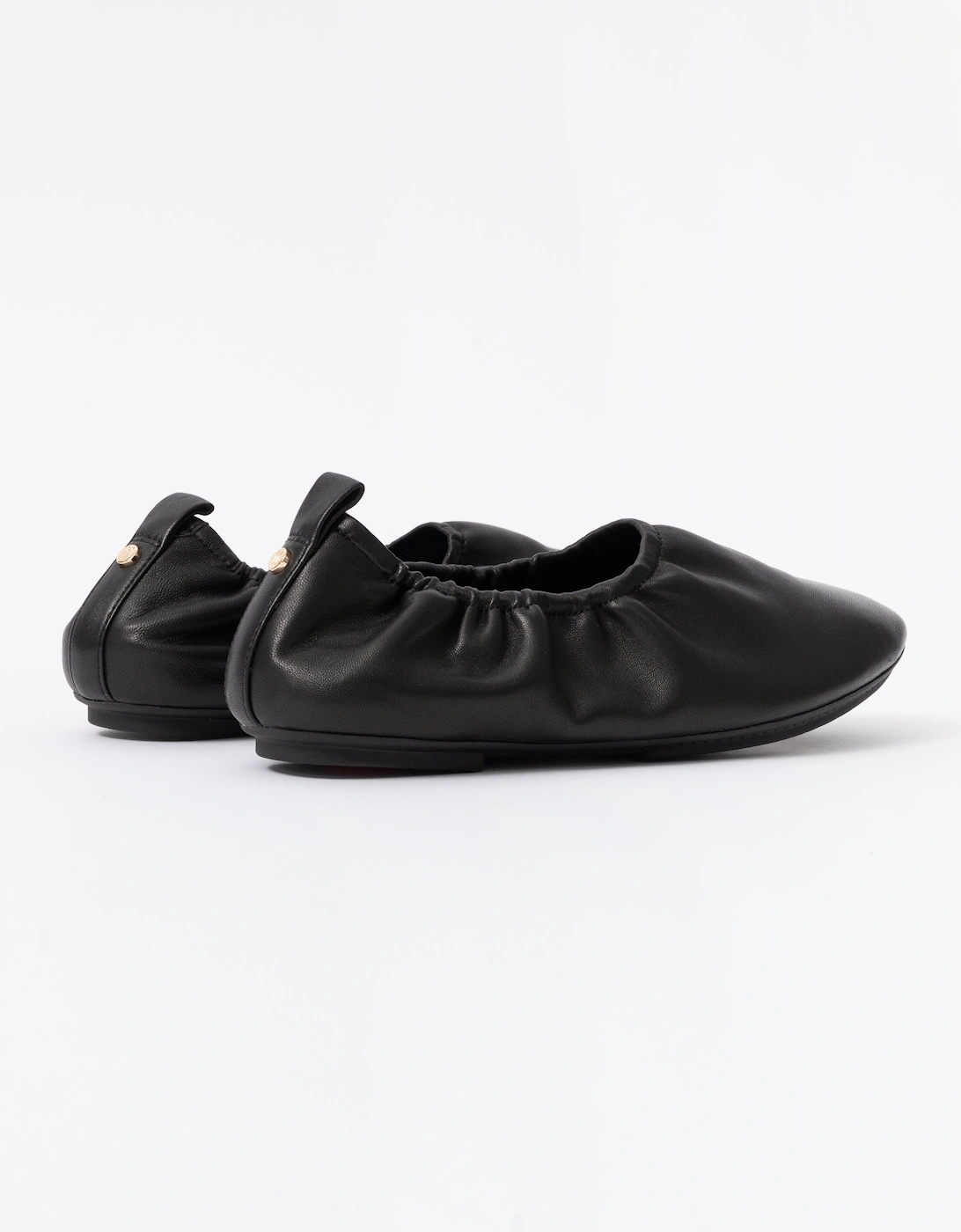 FitFlop Delicato Poise Womens Leather Ballerina Shoes - All Black 090
