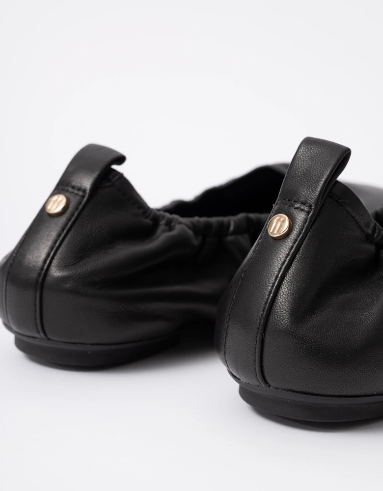 FitFlop Delicato Poise Womens Leather Ballerina Shoes - All Black 090