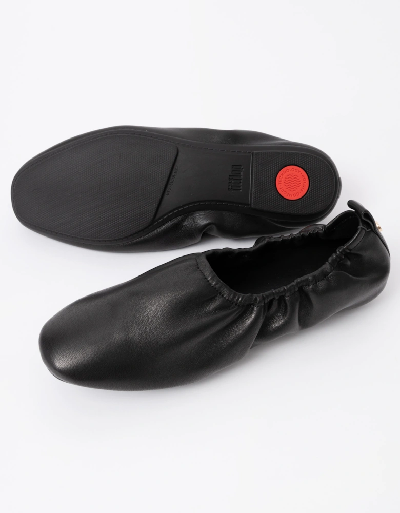 FitFlop Delicato Poise Womens Leather Ballerina Shoes - All Black 090