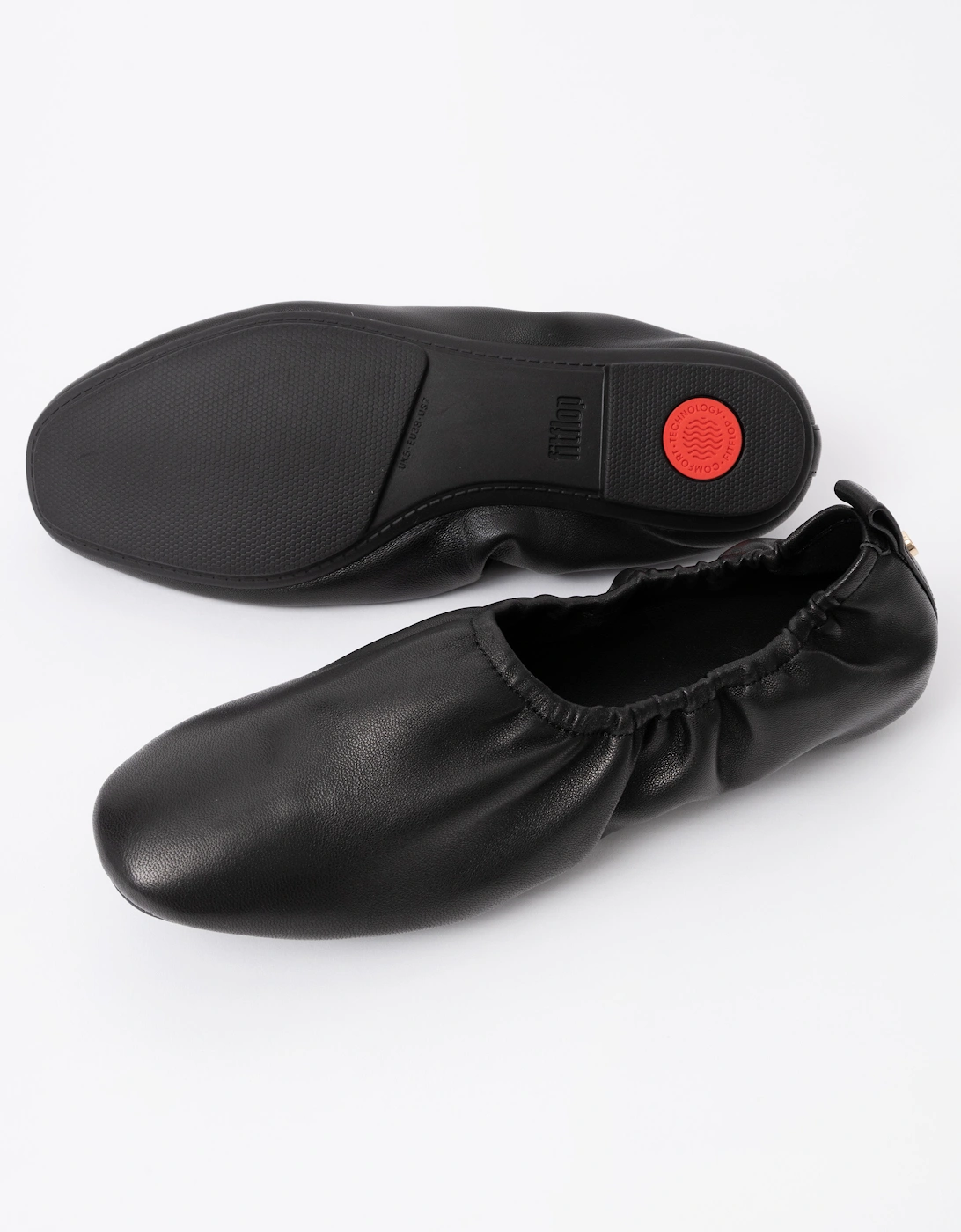 FitFlop Delicato Poise Womens Leather Ballerina Shoes - All Black 090