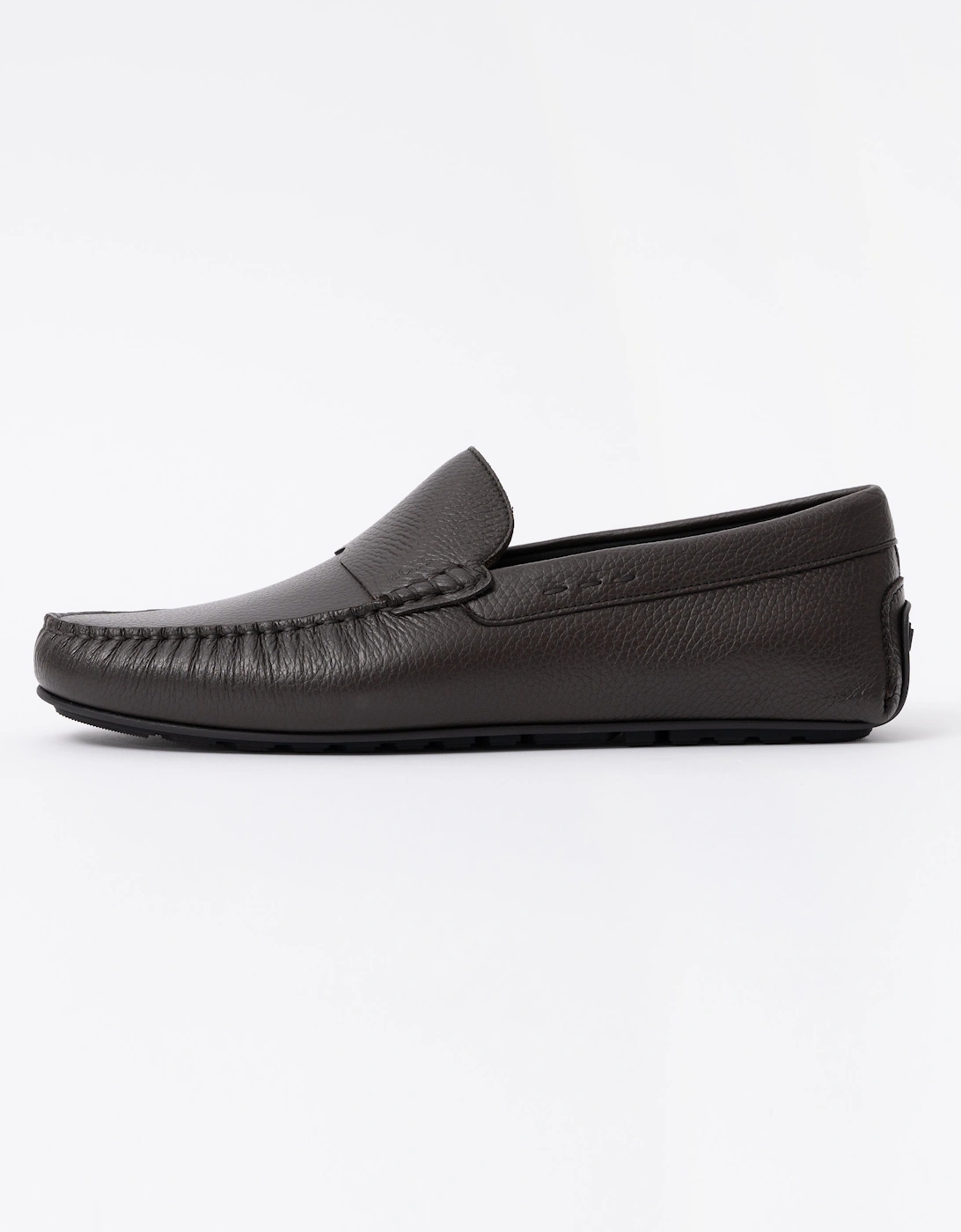 BOSS Orange Noel Mens Tumbled-Leather Loafers with Driver Sole  - Dark Brown 201
