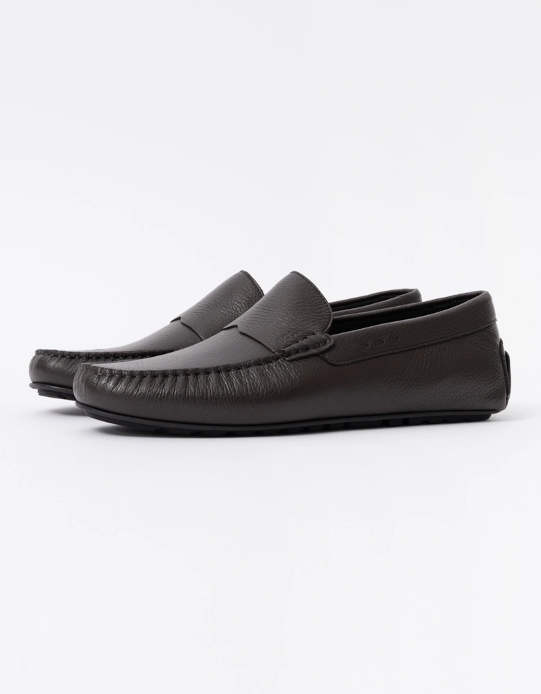 BOSS Orange Noel Mens Tumbled-Leather Loafers with Driver Sole  - Dark Brown 201