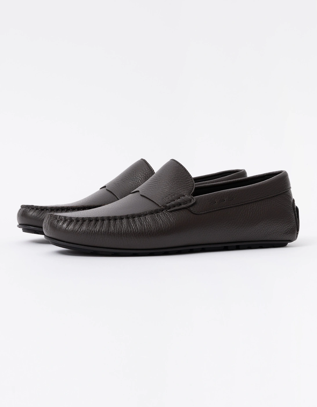 BOSS Orange Noel Mens Tumbled-Leather Loafers with Driver Sole  - Dark Brown 201
