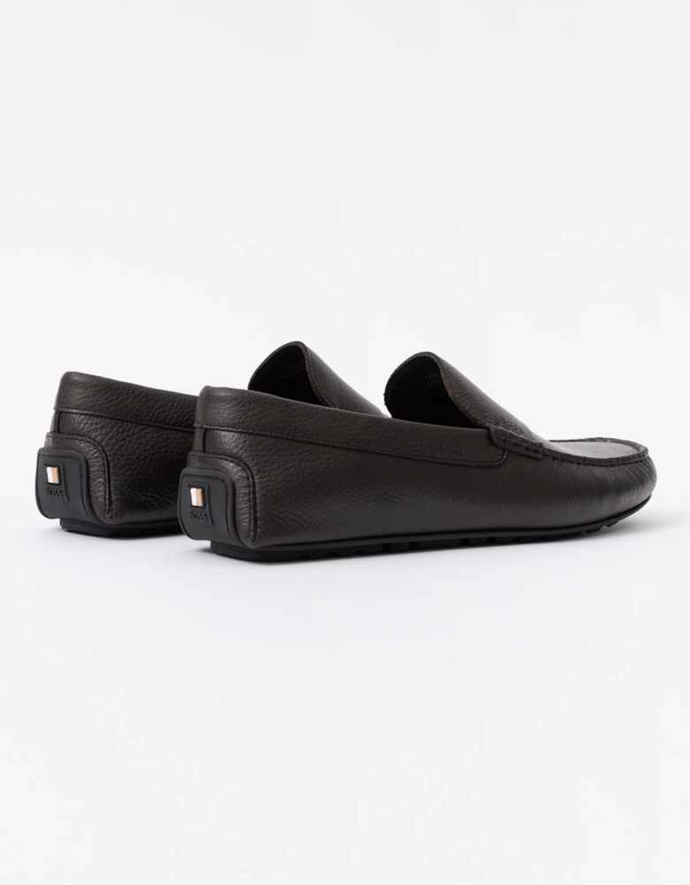 BOSS Orange Noel Mens Tumbled-Leather Loafers with Driver Sole  - Dark Brown 201