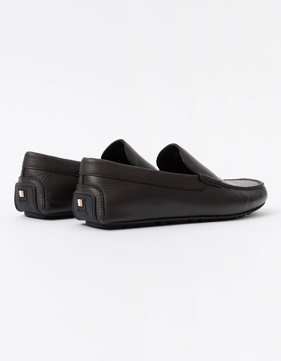 BOSS Orange Noel Mens Tumbled-Leather Loafers with Driver Sole  - Dark Brown 201