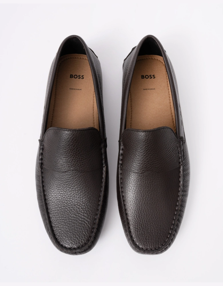 BOSS Orange Noel Mens Tumbled-Leather Loafers with Driver Sole  - Dark Brown 201