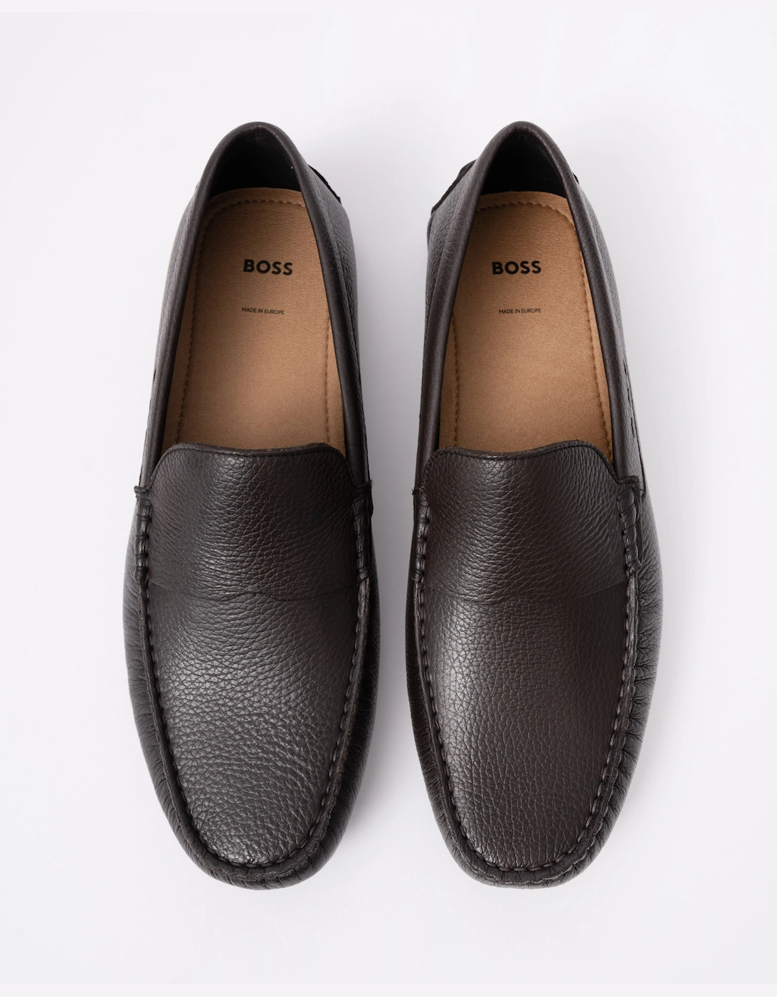 BOSS Orange Noel Mens Tumbled-Leather Loafers with Driver Sole  - Dark Brown 201