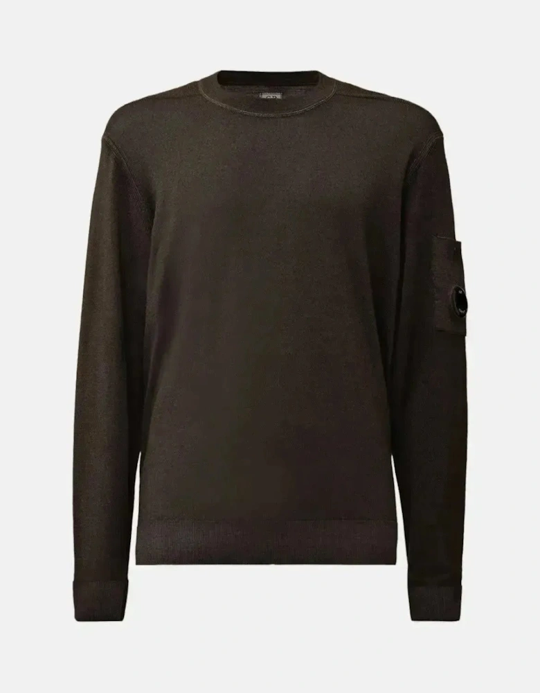 CP COMPANY MENS MERINO WOOL LENS DETAIL CREWNECK KNIT BLACK