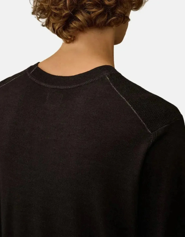 CP COMPANY MENS MERINO WOOL LENS DETAIL CREWNECK KNIT BLACK