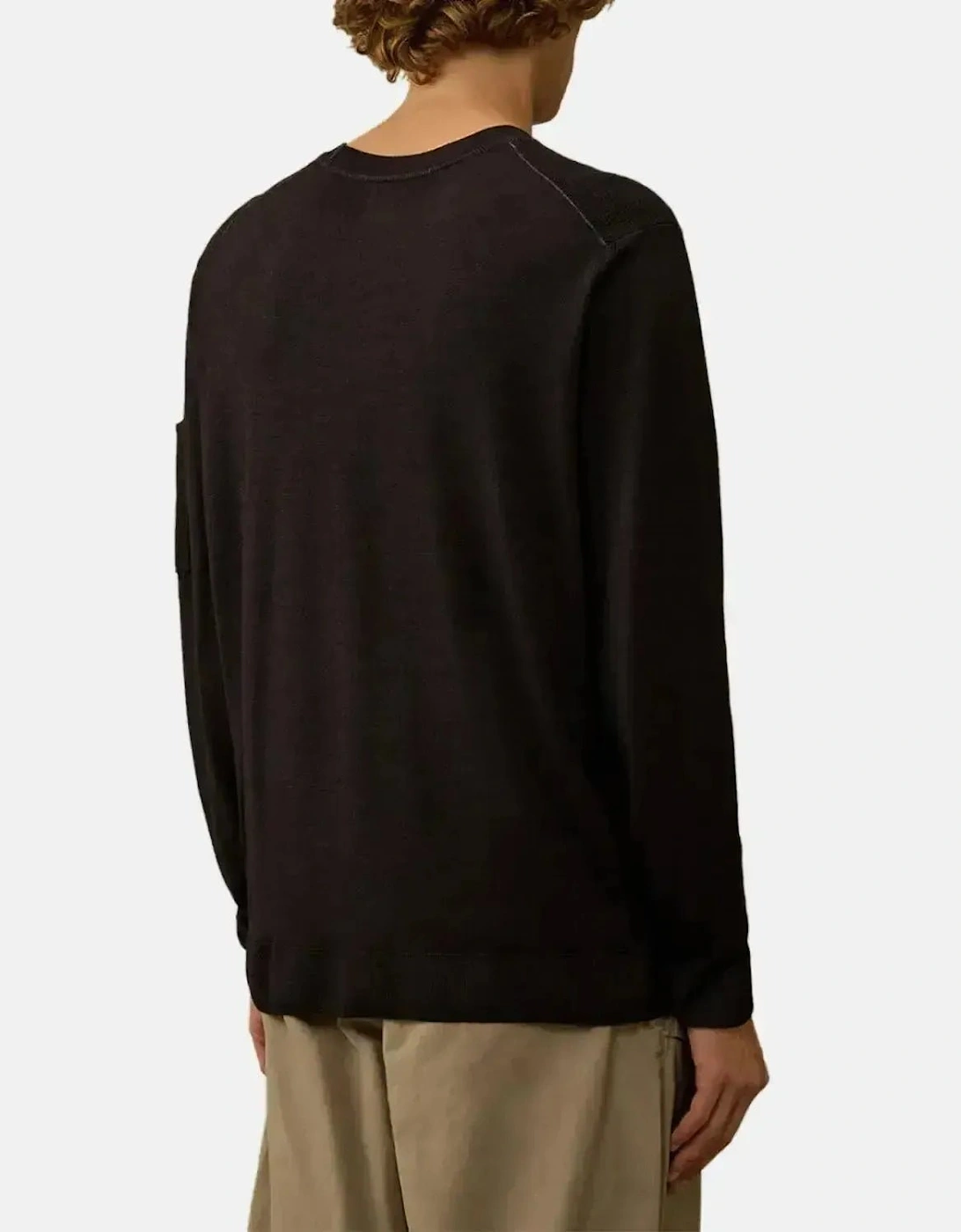 CP COMPANY MENS MERINO WOOL LENS DETAIL CREWNECK KNIT BLACK