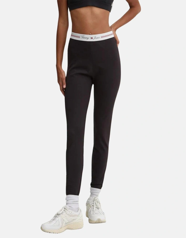 TOMMY HILFIGER WOMENS TJW SIGNATURE TAPPING LEGGINGS BLACK