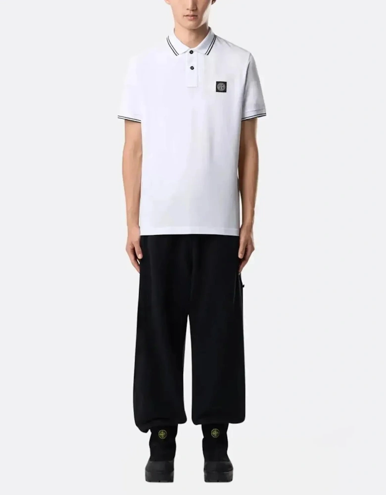 STONE ISLAND MENS 2200007 ORGANIC STRETCH COTTON TIPPED SLIM FIT POLO SHIRT WHITE