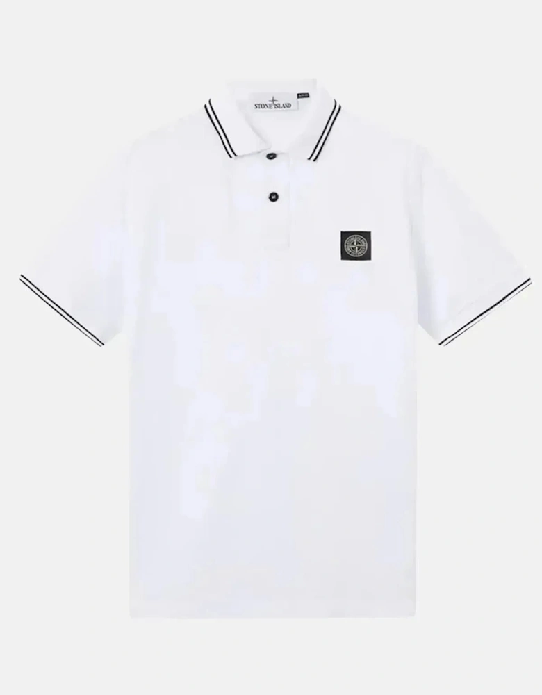 STONE ISLAND MENS 2200007 ORGANIC STRETCH COTTON TIPPED SLIM FIT POLO SHIRT WHITE