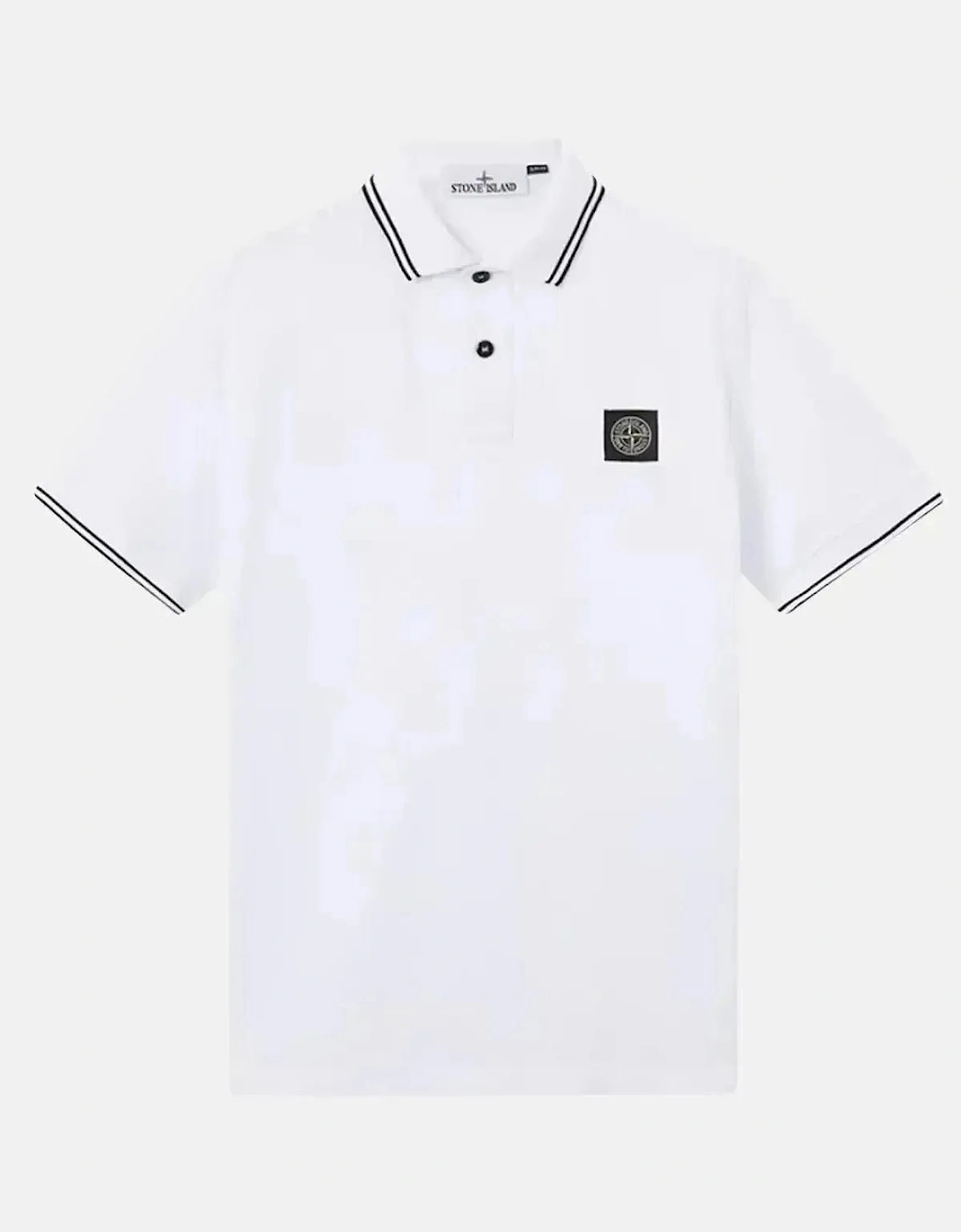 STONE ISLAND MENS 2200007 ORGANIC STRETCH COTTON TIPPED SLIM FIT POLO SHIRT WHITE