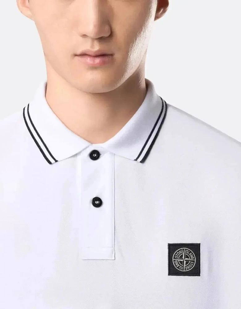 STONE ISLAND MENS 2200007 ORGANIC STRETCH COTTON TIPPED SLIM FIT POLO SHIRT WHITE