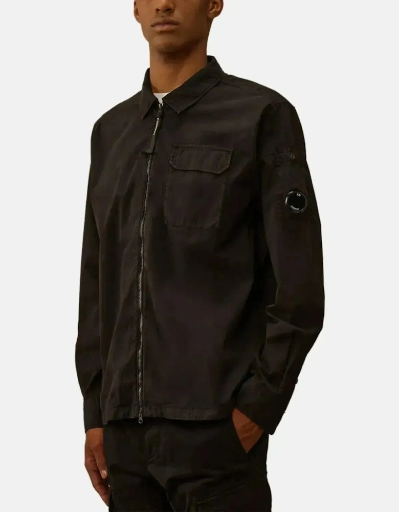 CP COMPANY MENS ORGANIC GABARDINE ZIPPED OVERSHIRT BLACK