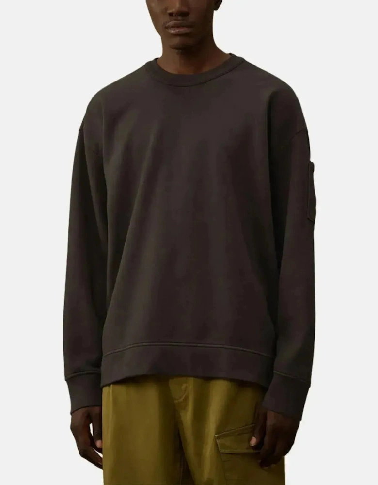 CP COMPANY MENS BRUSHED AND EMERIZED DIAGONAL RAISED FLEECE BOXY SWEAT DARK SHADOW GREY