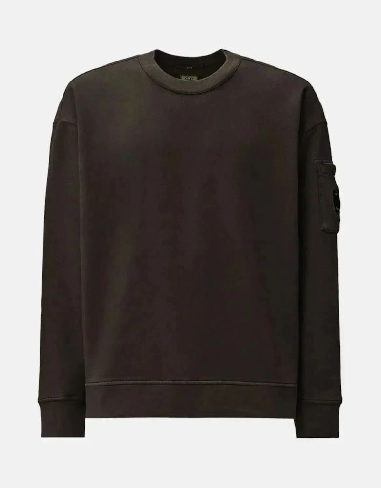 CP COMPANY MENS BRUSHED AND EMERIZED DIAGONAL RAISED FLEECE BOXY SWEAT DARK SHADOW GREY