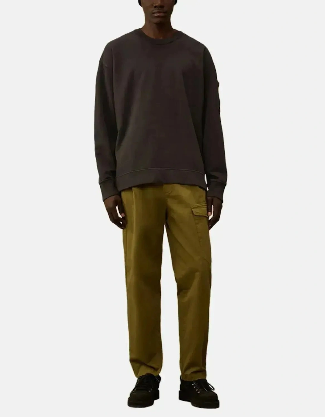 CP COMPANY MENS BRUSHED AND EMERIZED DIAGONAL RAISED FLEECE BOXY SWEAT DARK SHADOW GREY