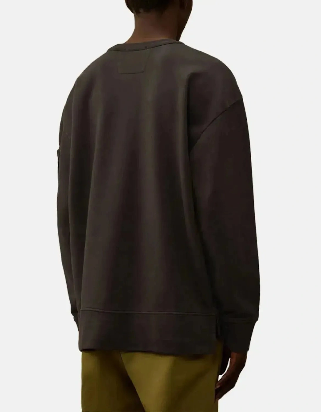 CP COMPANY MENS BRUSHED AND EMERIZED DIAGONAL RAISED FLEECE BOXY SWEAT DARK SHADOW GREY