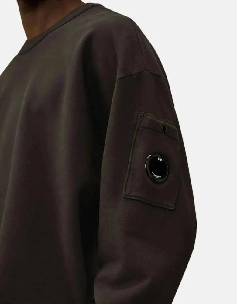 CP COMPANY MENS BRUSHED AND EMERIZED DIAGONAL RAISED FLEECE BOXY SWEAT DARK SHADOW GREY