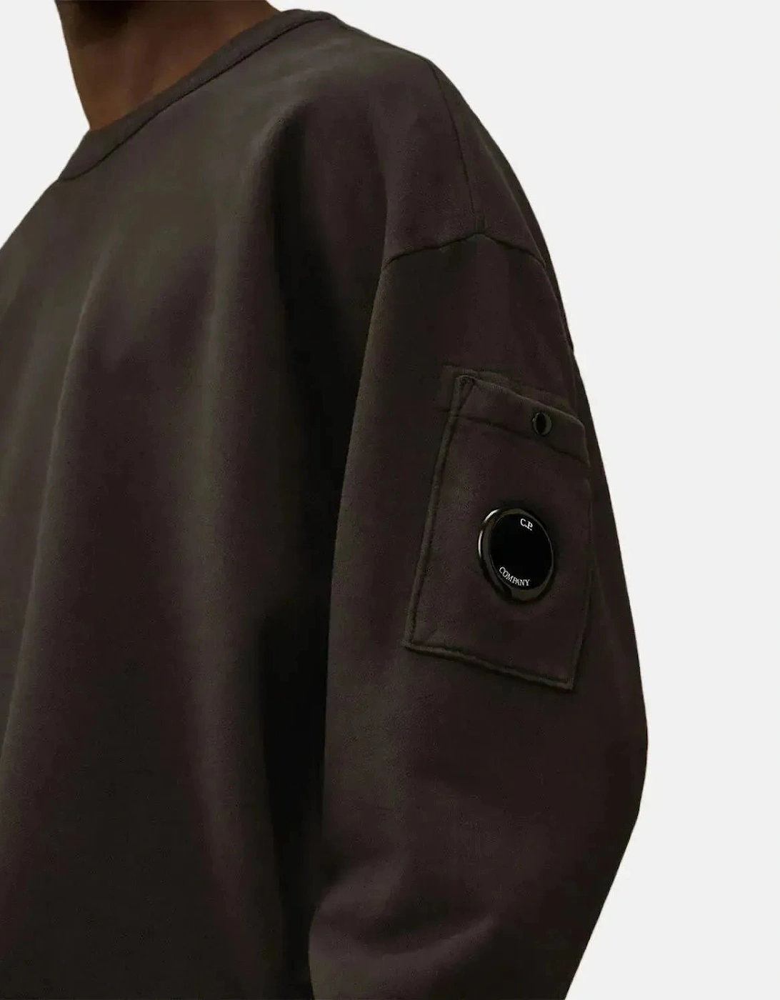 CP COMPANY MENS BRUSHED AND EMERIZED DIAGONAL RAISED FLEECE BOXY SWEAT DARK SHADOW GREY