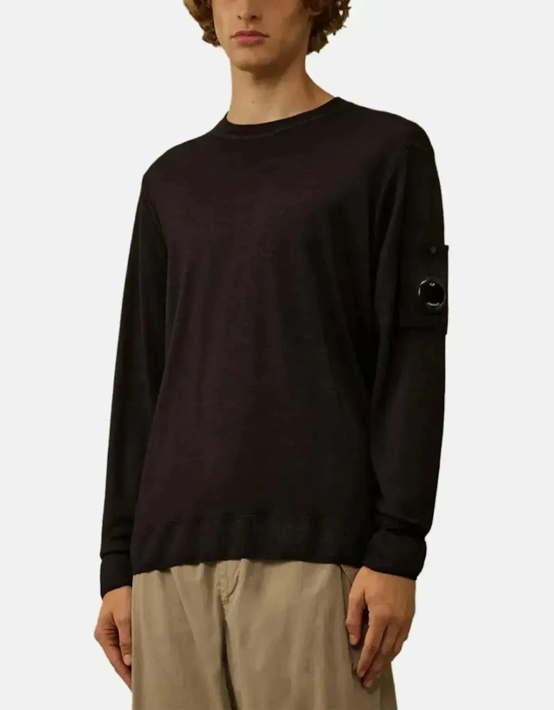 CP COMPANY MENS MERINO WOOL LENS DETAIL CREWNECK KNIT TOTAL ECLIPSE