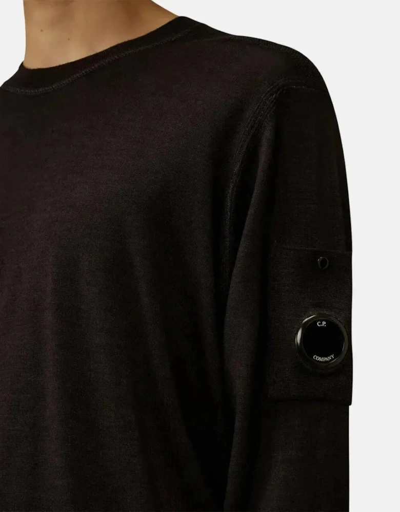 CP COMPANY MENS MERINO WOOL LENS DETAIL CREWNECK KNIT TOTAL ECLIPSE