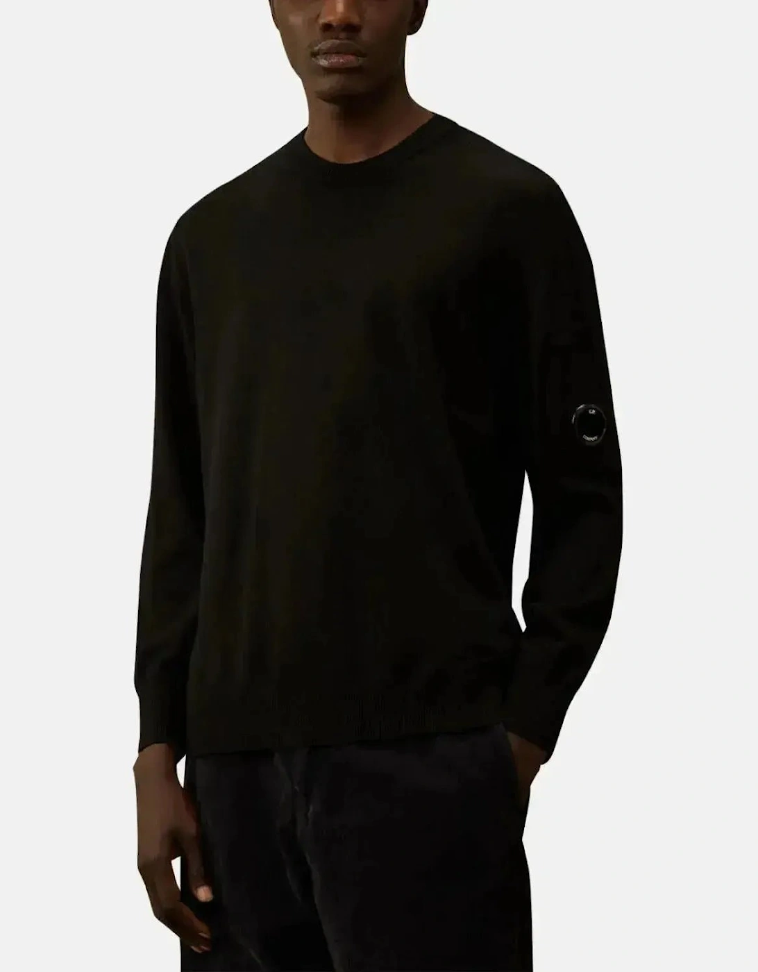CP COMPANY MENS EXTRAFINE MERINO WOOL CREWNECK SWEATER BLACK