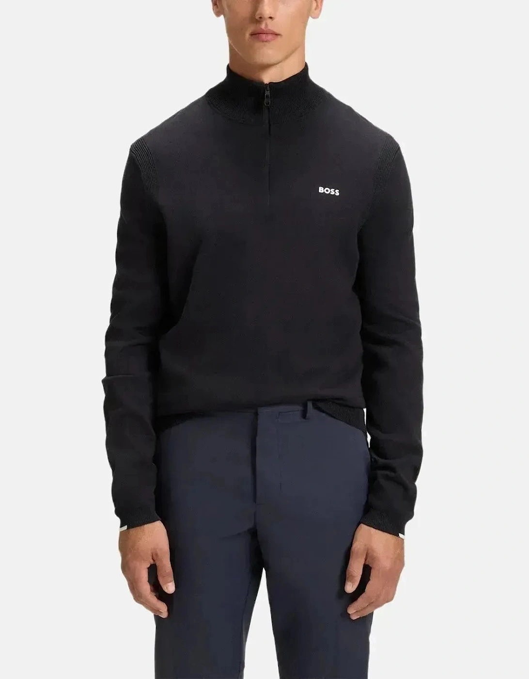 BOSS MENS K-EVERX 1/4 ZIP COTTON KNIT DARK BLUE