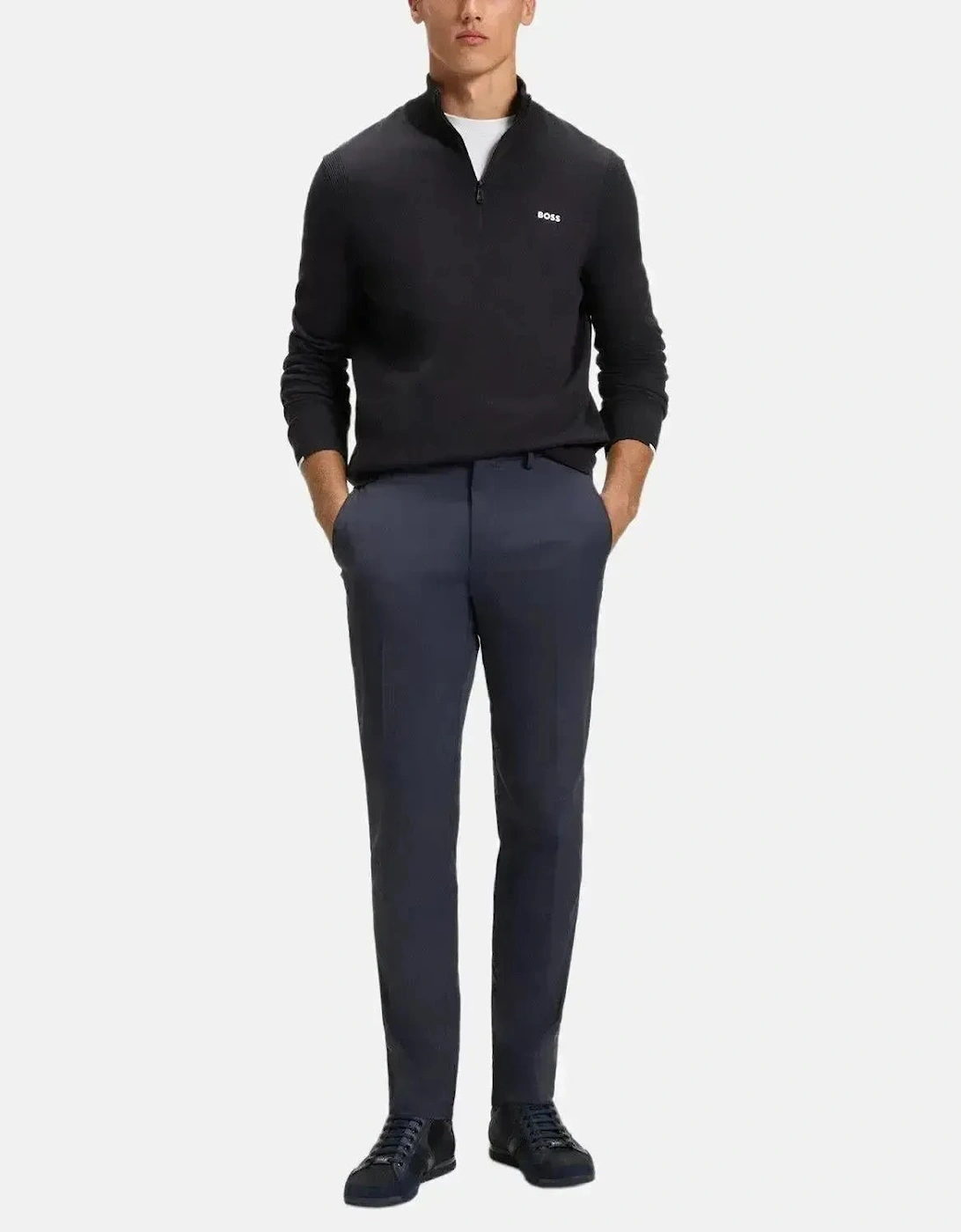 BOSS MENS K-EVERX 1/4 ZIP COTTON KNIT DARK BLUE