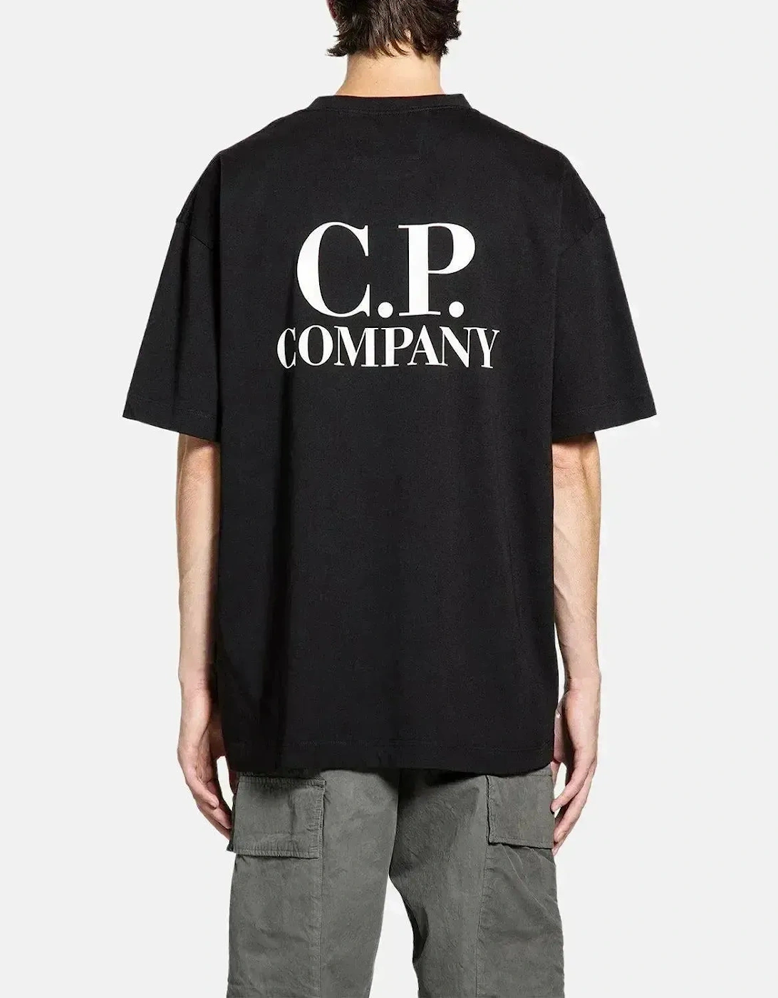 CP COMPANY MENS 30/1 JERSEY BACK LOGO T-SHIRT BLACK