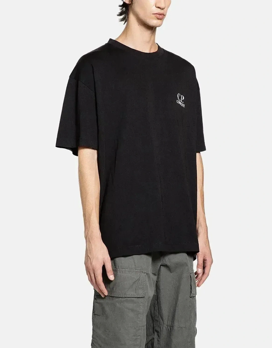 CP COMPANY MENS 30/1 JERSEY BACK LOGO T-SHIRT BLACK