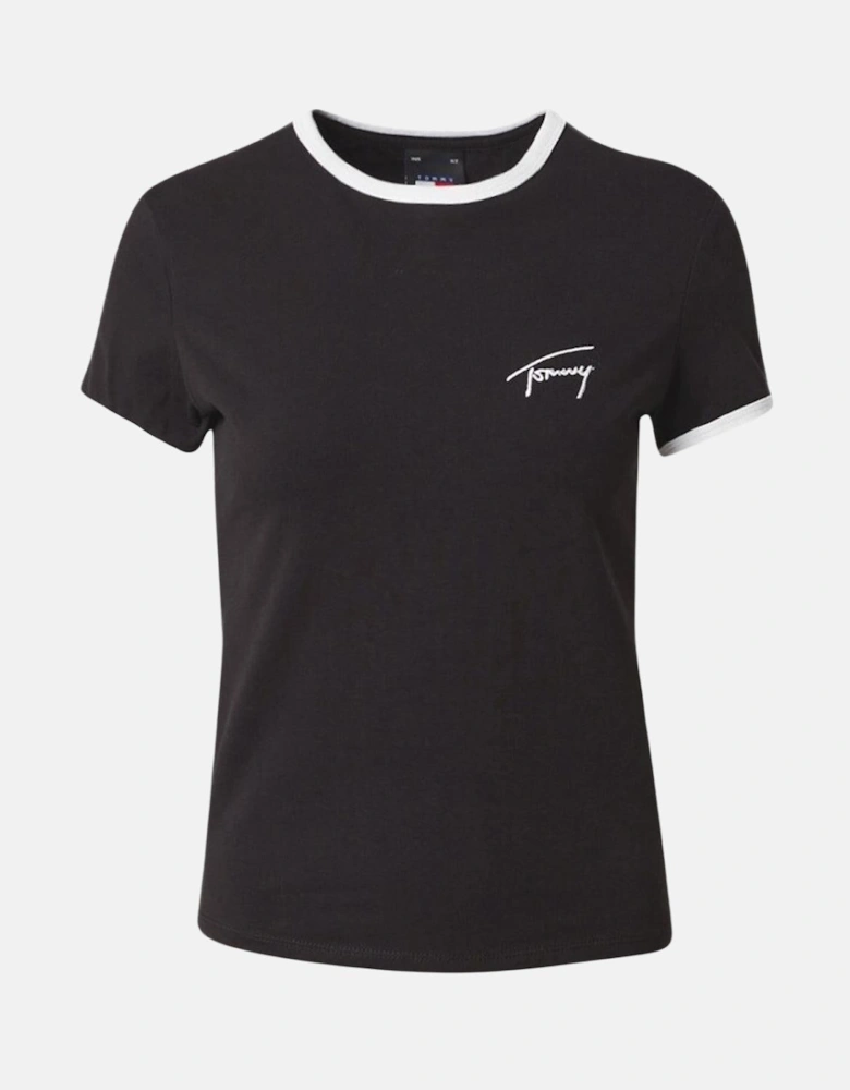 TOMMY HILFIGER WOMENS TJ SCRIPT RINGER T-SHIRT BLACK