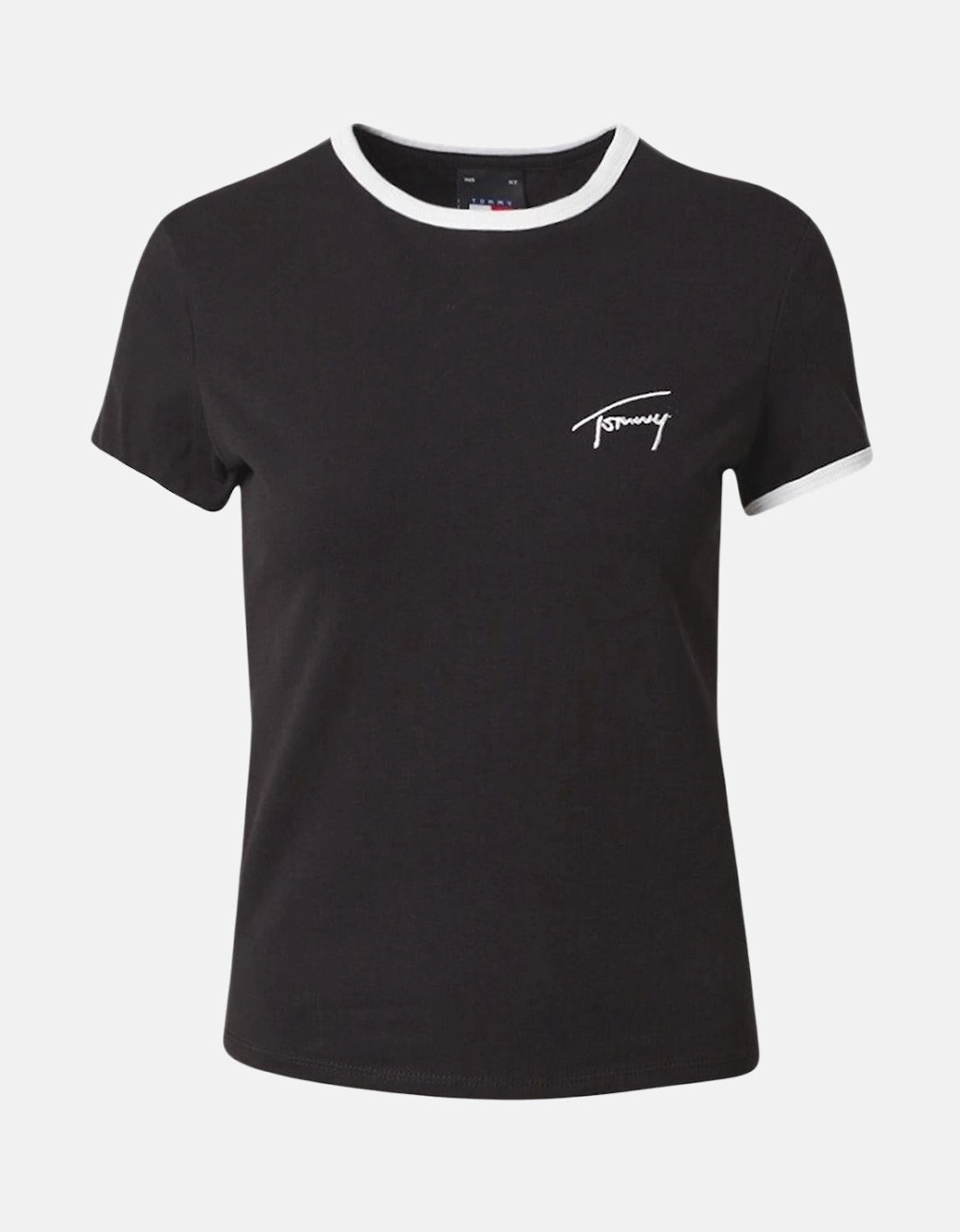 TOMMY HILFIGER WOMENS TJ SCRIPT RINGER T-SHIRT BLACK