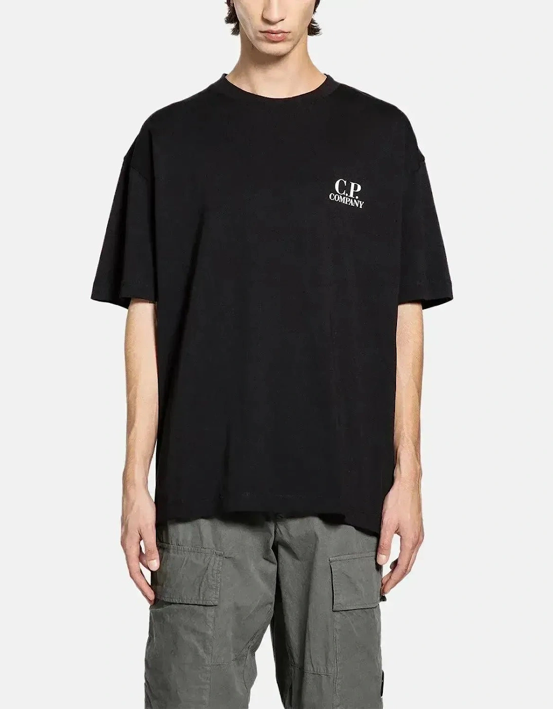 CP COMPANY MENS 30/1 JERSEY BACK LOGO T-SHIRT BLACK