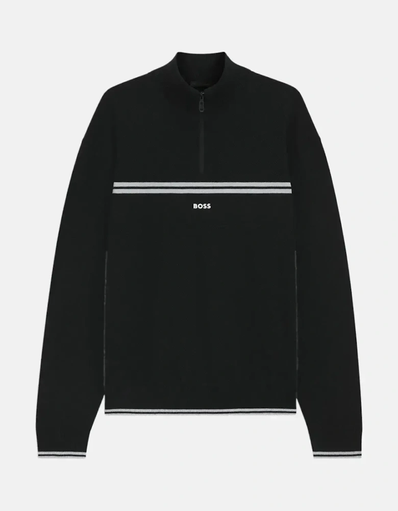 BOSS MENS K-ZONE STRIPE DETAIL 1/4 ZIP KNIT BLACK