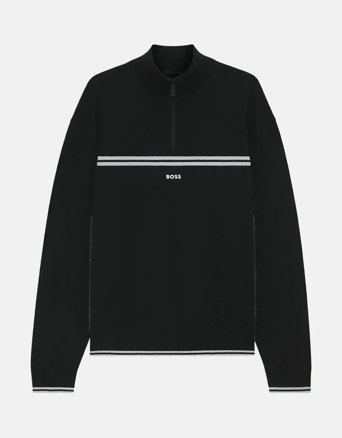 BOSS MENS K-ZONE STRIPE DETAIL 1/4 ZIP KNIT BLACK, 6 of 5