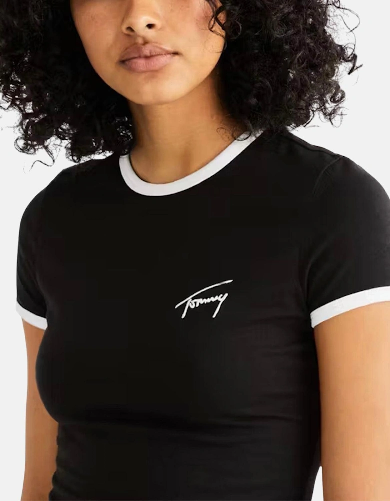 TOMMY HILFIGER WOMENS TJ SCRIPT RINGER T-SHIRT BLACK