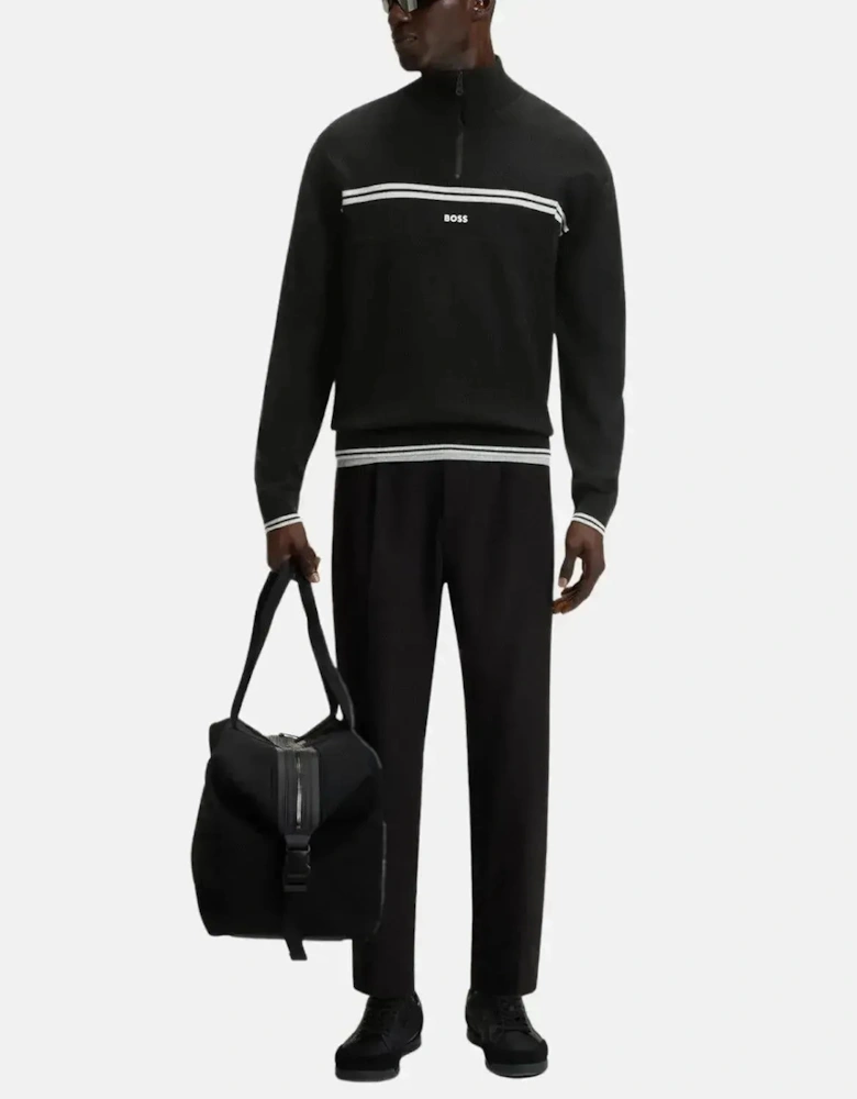 BOSS MENS K-ZONE STRIPE DETAIL 1/4 ZIP KNIT BLACK
