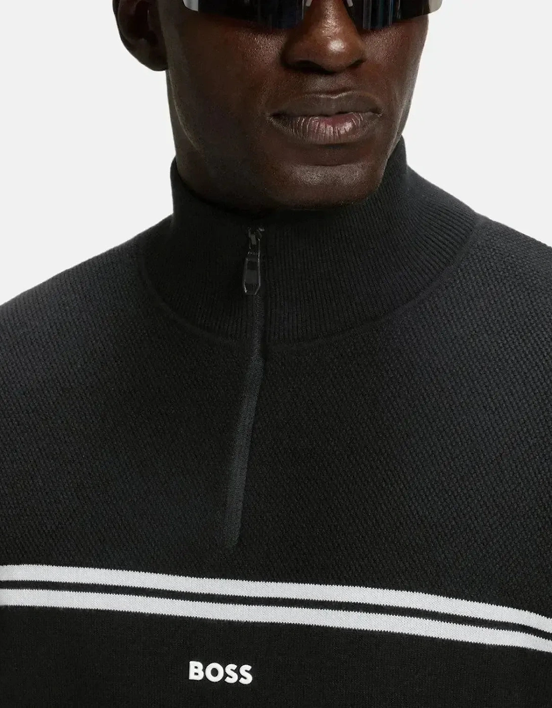 BOSS MENS K-ZONE STRIPE DETAIL 1/4 ZIP KNIT BLACK