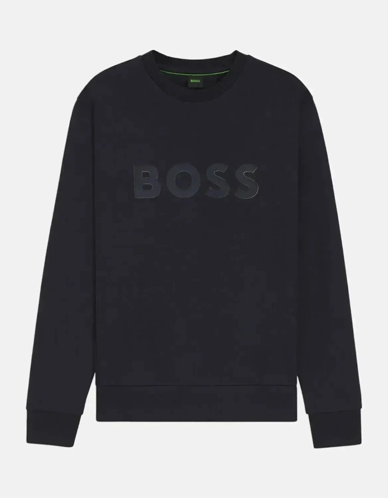 BOSS MENS SALBO SANDWICH LOGO SWEATSHIRT DARK BLUE