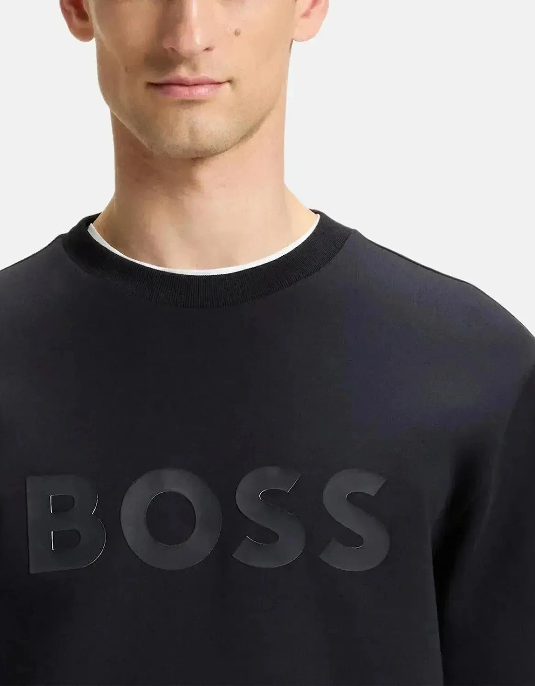 BOSS MENS SALBO SANDWICH LOGO SWEATSHIRT DARK BLUE