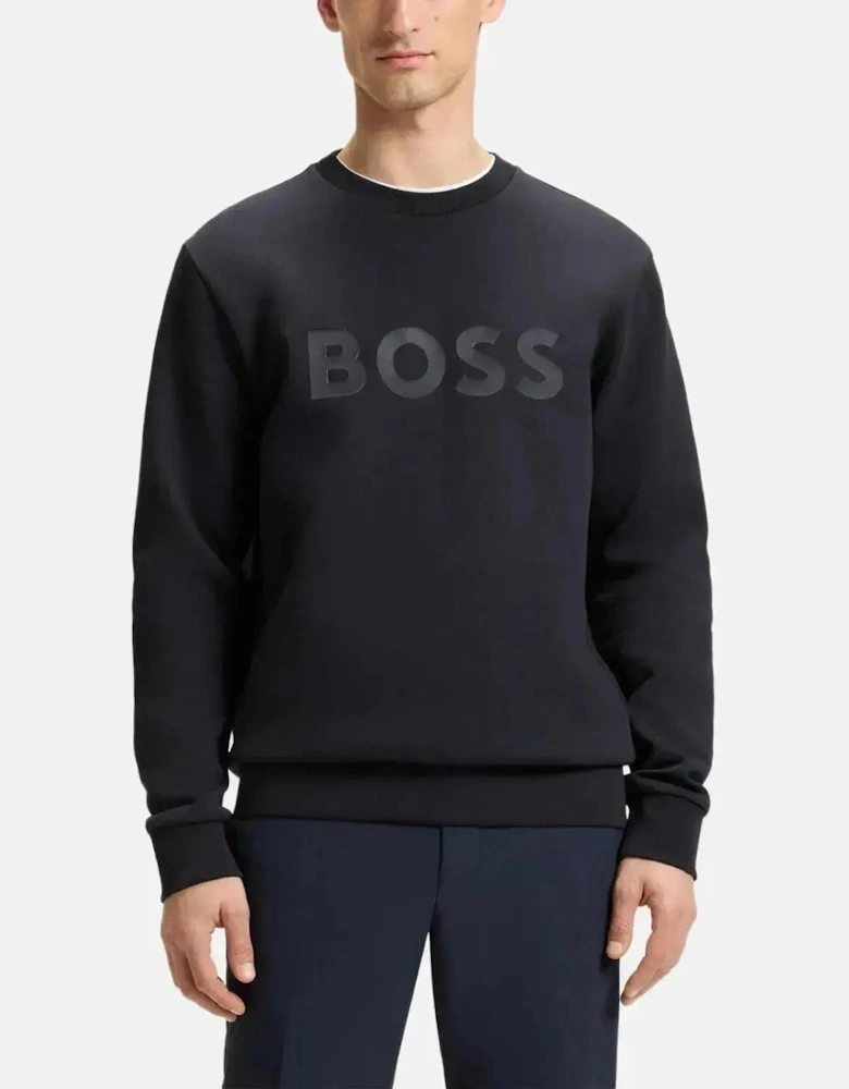 BOSS MENS SALBO SANDWICH LOGO SWEATSHIRT DARK BLUE