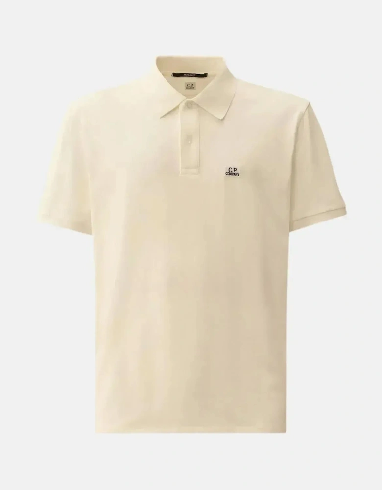 CP COMPANY MENS STRETCH PIQUET LOGO POLO GAUZE WHITE