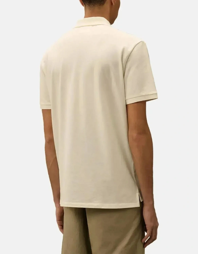 CP COMPANY MENS STRETCH PIQUET LOGO POLO GAUZE WHITE