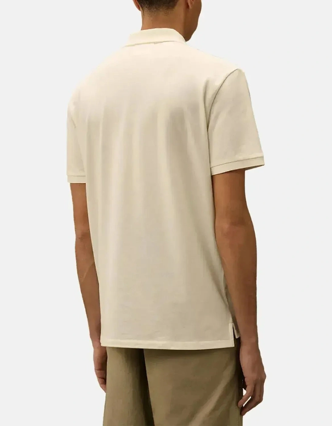 CP COMPANY MENS STRETCH PIQUET LOGO POLO GAUZE WHITE